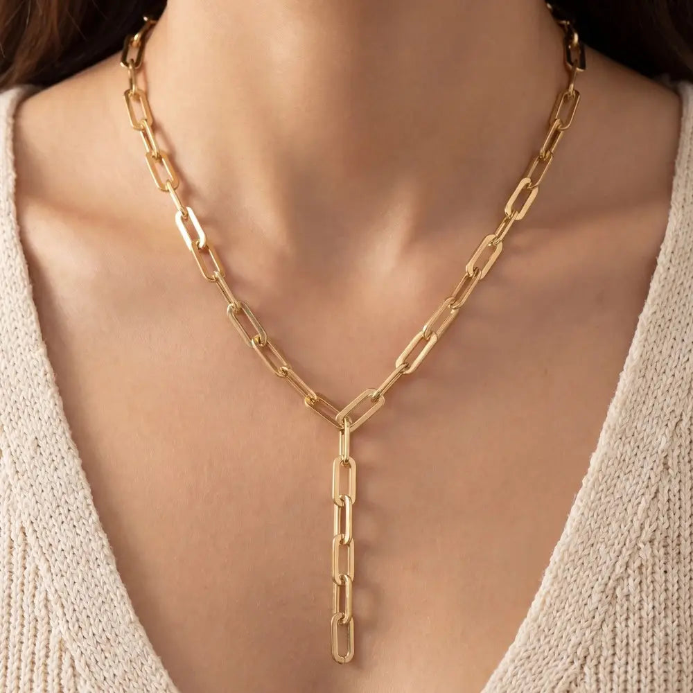 Chunky Paperclip Chain Y Lariat Necklace