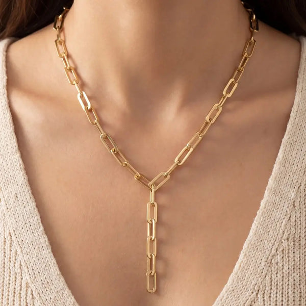 Chunky Paperclip Chain Y Lariat Necklace