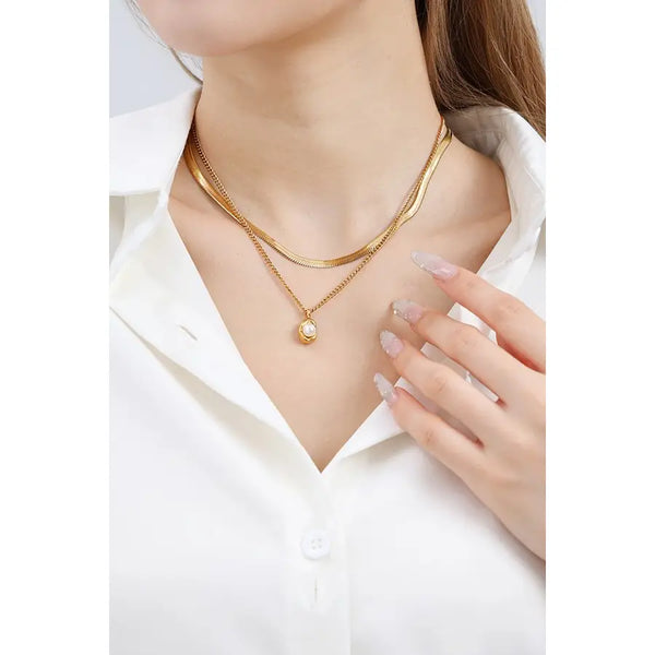 Titanium Steel Non-Tarnish Pearl Gold Necklace