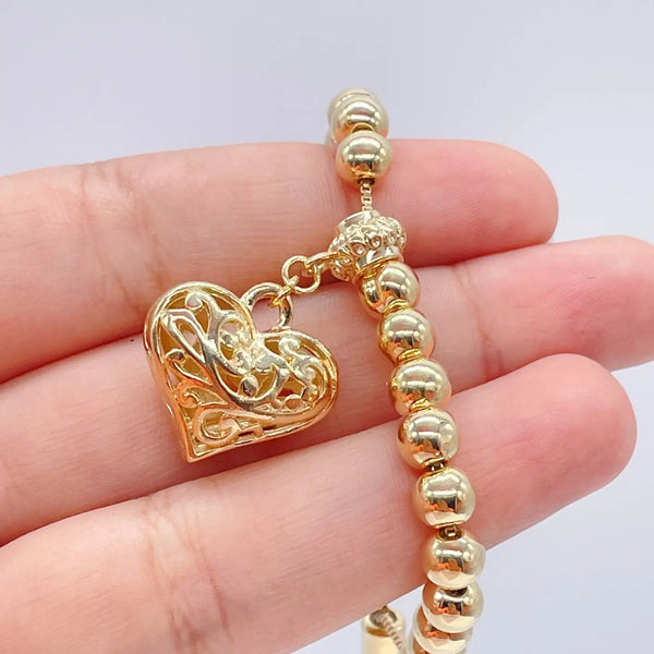 18k Gold Filled Beaded Bracelet w/ Patterned See Through
