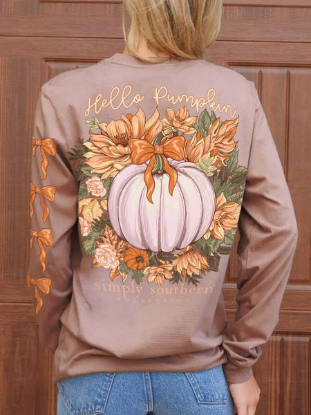 Hello Pumpkin Bow Long Sleeve Tee