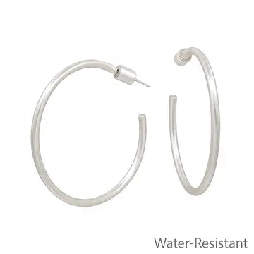 Thin (2mm) Water Resistant Matte Hoop w/ Cylinder Back Closure Earring