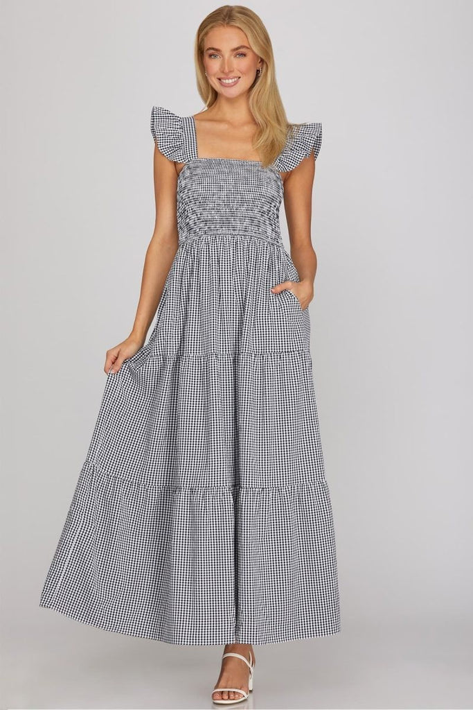 Gingham Smocked Tiered Maxi Dress
