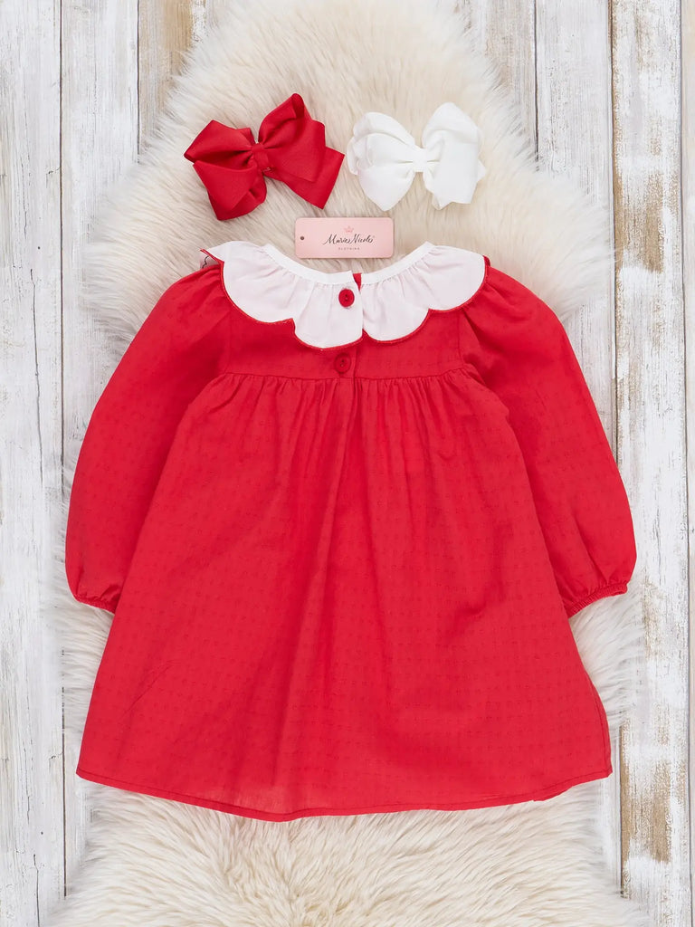 Red Cotton Embroidered Santa Dress