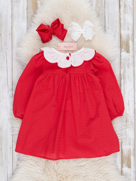 Red Cotton Embroidered Santa Dress
