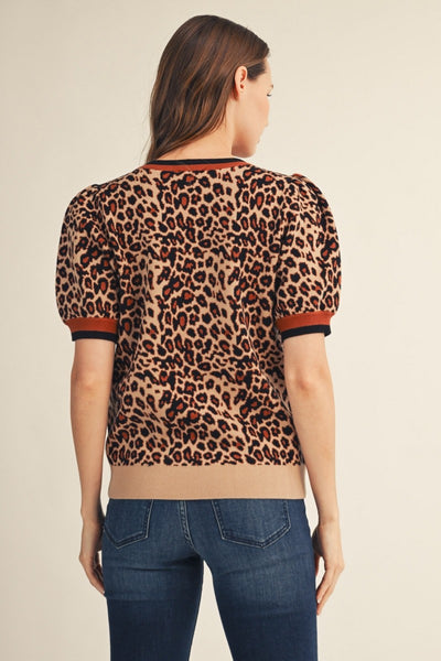 Puff Sleeves Leopard Sweater Top