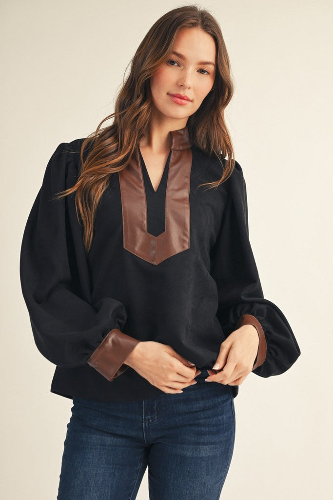 Leather Contrast Faux Suede Top