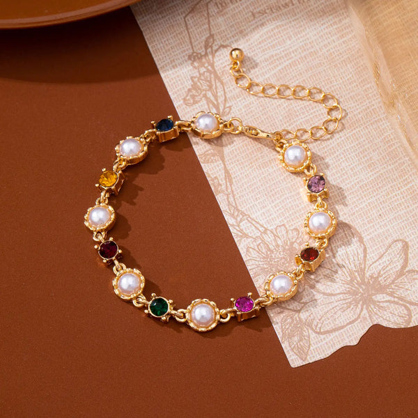 Multicolor Crystal & Pearl Tennis Bracelet