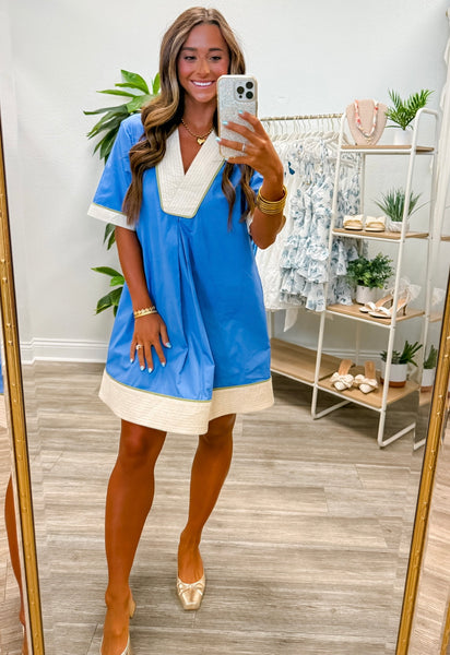Half Sleeve V-Neck Poplin Dress