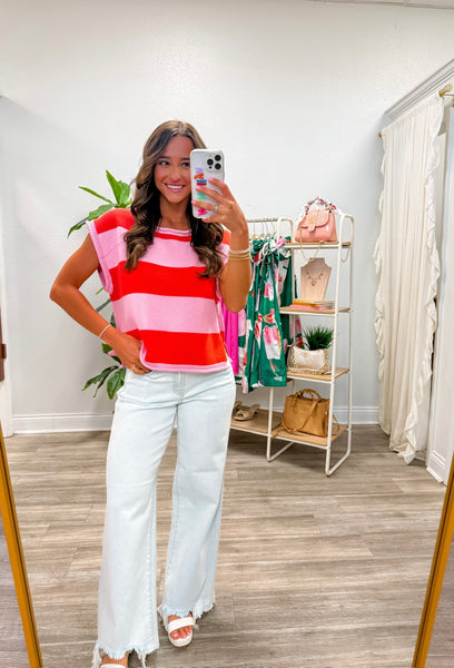 Striped Cap Sleeve Knit Top