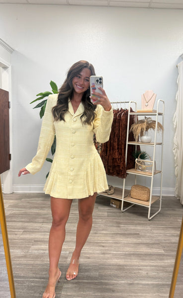 Pleated Tweed Button Up Blazer Dress