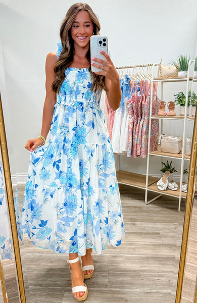 Square Neck Smocking Top Maxi Dress