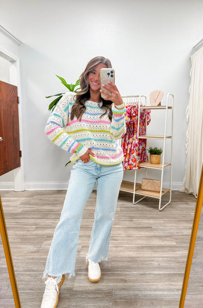 Stripe Pattern Open Knit Sweater