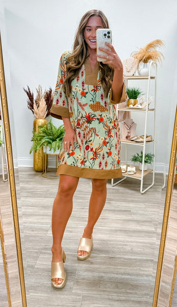 3/4 Sleeves Boho Floral Shift Dress