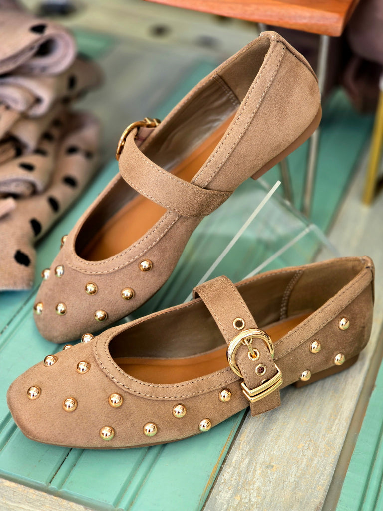 Soda Mayhap Suede Studded Mary Jane Flat