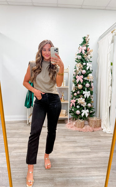 High Neck Sleeveless Shoulder Pad Top