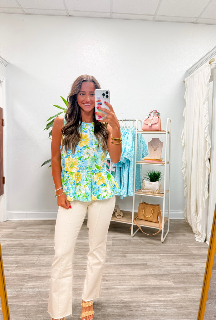 Floral Print Sleeveless Peplum Top