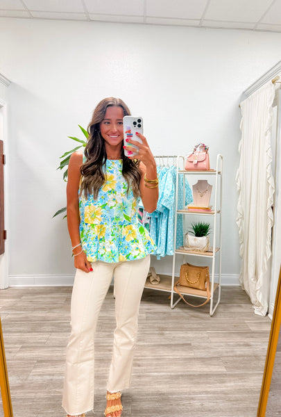 Floral Print Sleeveless Peplum Top