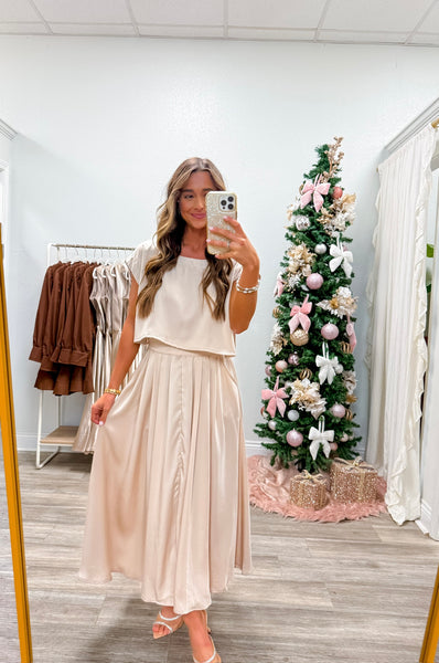 Satin Crop Top & Midi Skirt Set