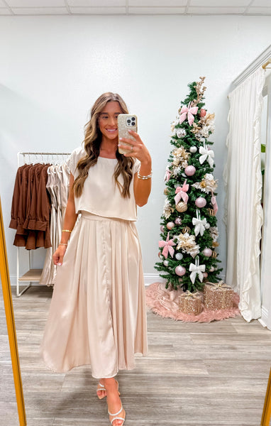 Satin Crop Top & Midi Skirt Set