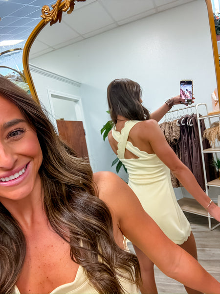 Scallop Square Neck Sleeveless Mini Dress