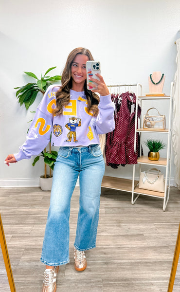 Lsu Patched Up Cropped Crew Pullover