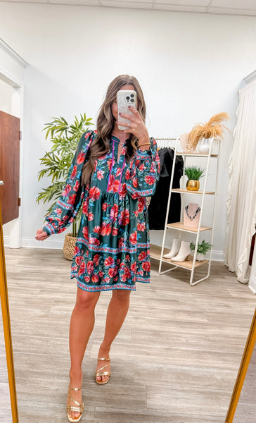 V-Neck Border Print Mini Dress