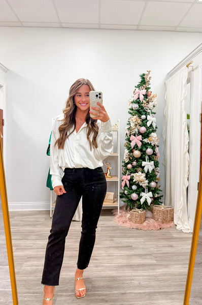 Satin Long Sleeve Collar Bodysuit Top