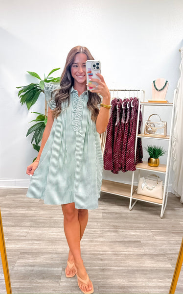 Textured Gingham Flutter Sleeve Dress