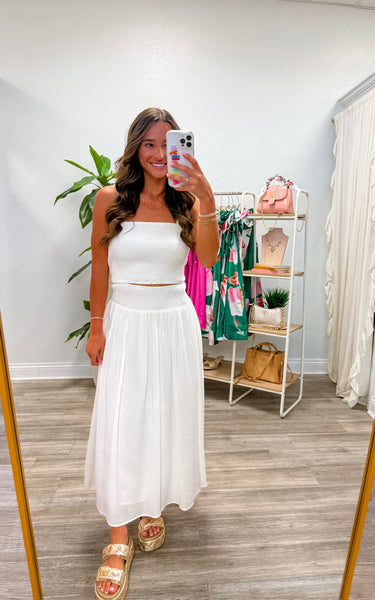 Smocked Crop Top & Midi Skirt Set