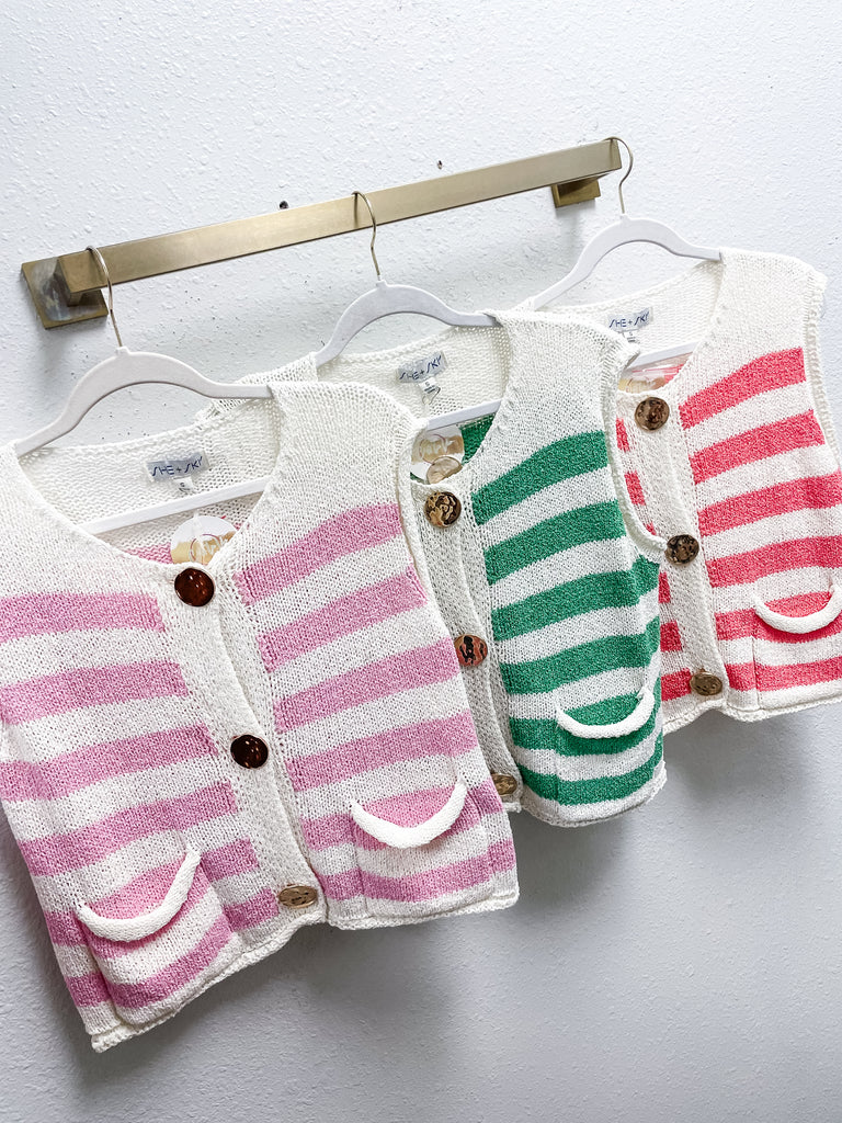 Striped Button Down Knit Sweater Vest