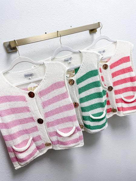 Striped Button Down Knit Sweater Vest