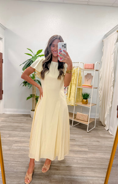 Flutter Short Sleeve Flowy Midi Dress