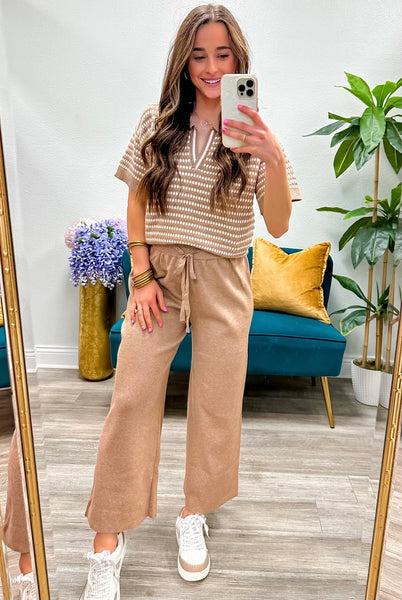 Short Sleeve Collared Stripe Sweater Top