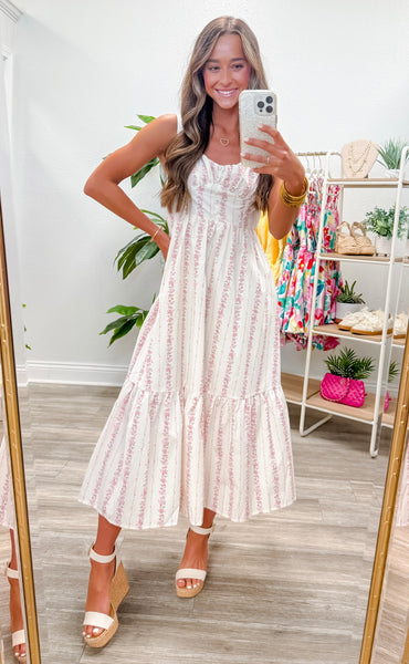 Floral Stripe Button Detail Maxi Dress