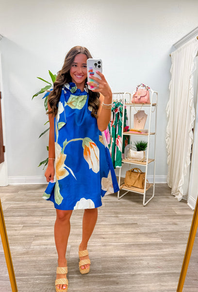 Ruffle Neck Tie Sleeveless Mini Dress