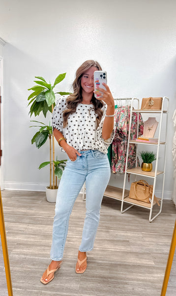 Polka Dot Short Dolman Sleeve Top