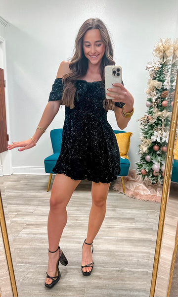 Velvet Sequins Off Shoulder Mini Dress