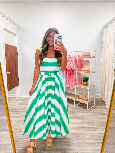 Striped Square Neck Midi Dress