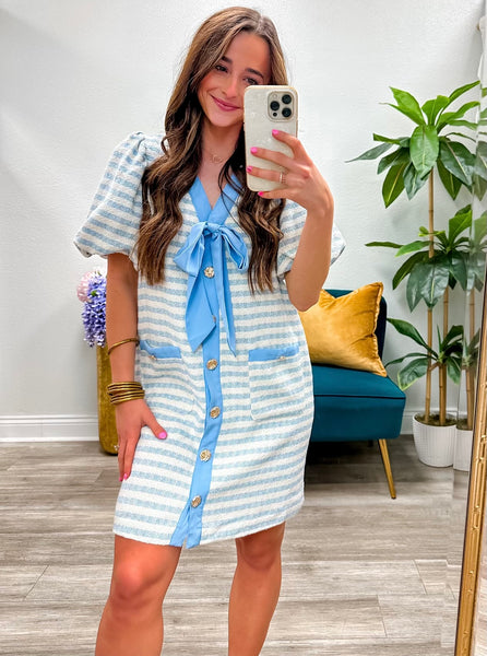 Stripe Boucle Short Bubble Mini Dress