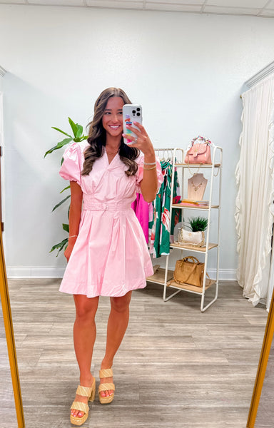 Belted Puff Sleeve Mini Dress