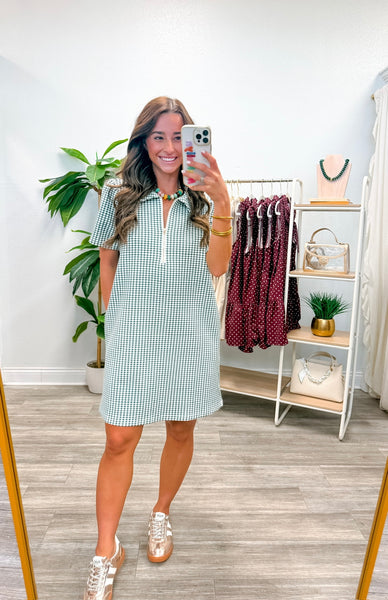 Gingham Short Puff Sleeve Mini Dress