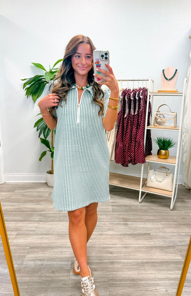 Gingham Short Puff Sleeve Mini Dress