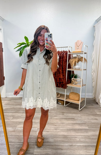 Stripe Short Puff Sleeve Mini Dress