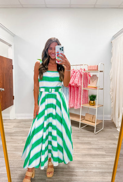 Striped Square Neck Midi Dress