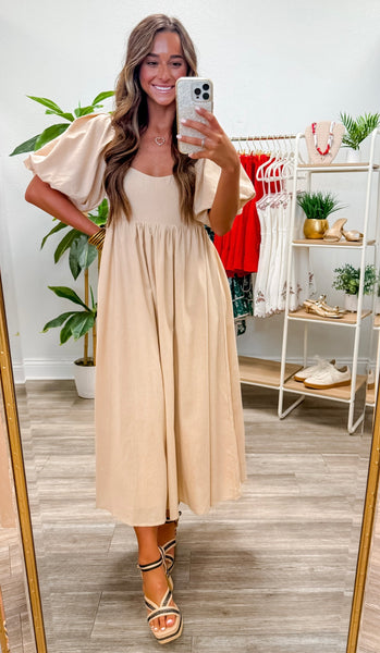 Balloon Sleeve Square Neck Maxi Dress