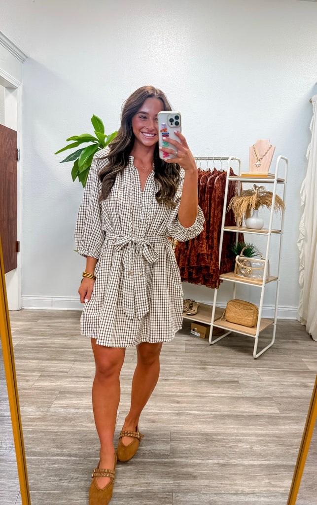 Gingham ¾ Sleeve Mini Dress