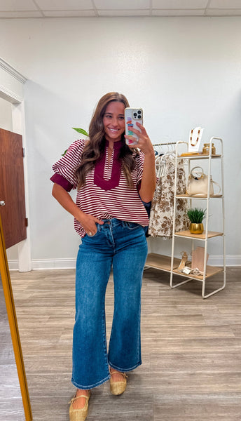 Solid Contrast Detail Stripe Top
