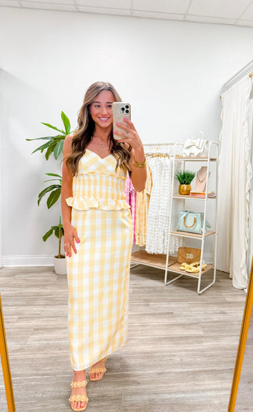 Gingham Printed Crop Top & Midi Skirt Set