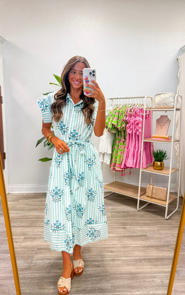 Button Down Printed Midi Dress